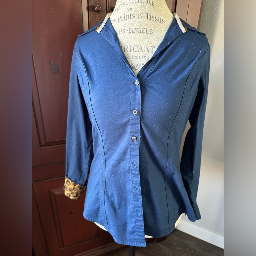 Express Medium Blue Button Polo - image 2